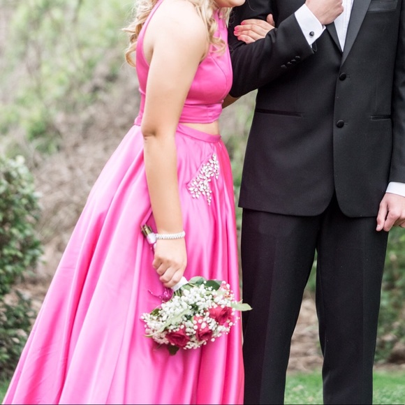 Sherri Hill Hot Pink Dress With Embellished Pocket - Picture 2 of 5